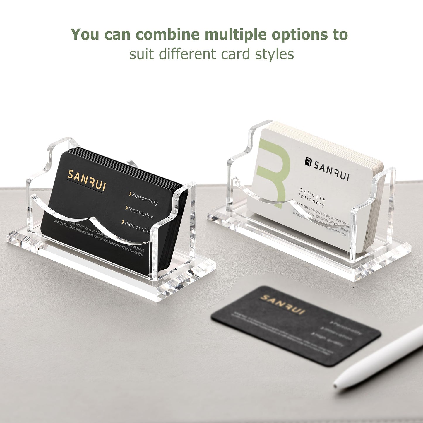 SANRUI Acrylic Business Card Holder for Desk,Clear Horizontal Name Card Stand for Women and Men, Desktop Organizer Display for Office Home Exhibition - 2 Pack 120 Card Capacity