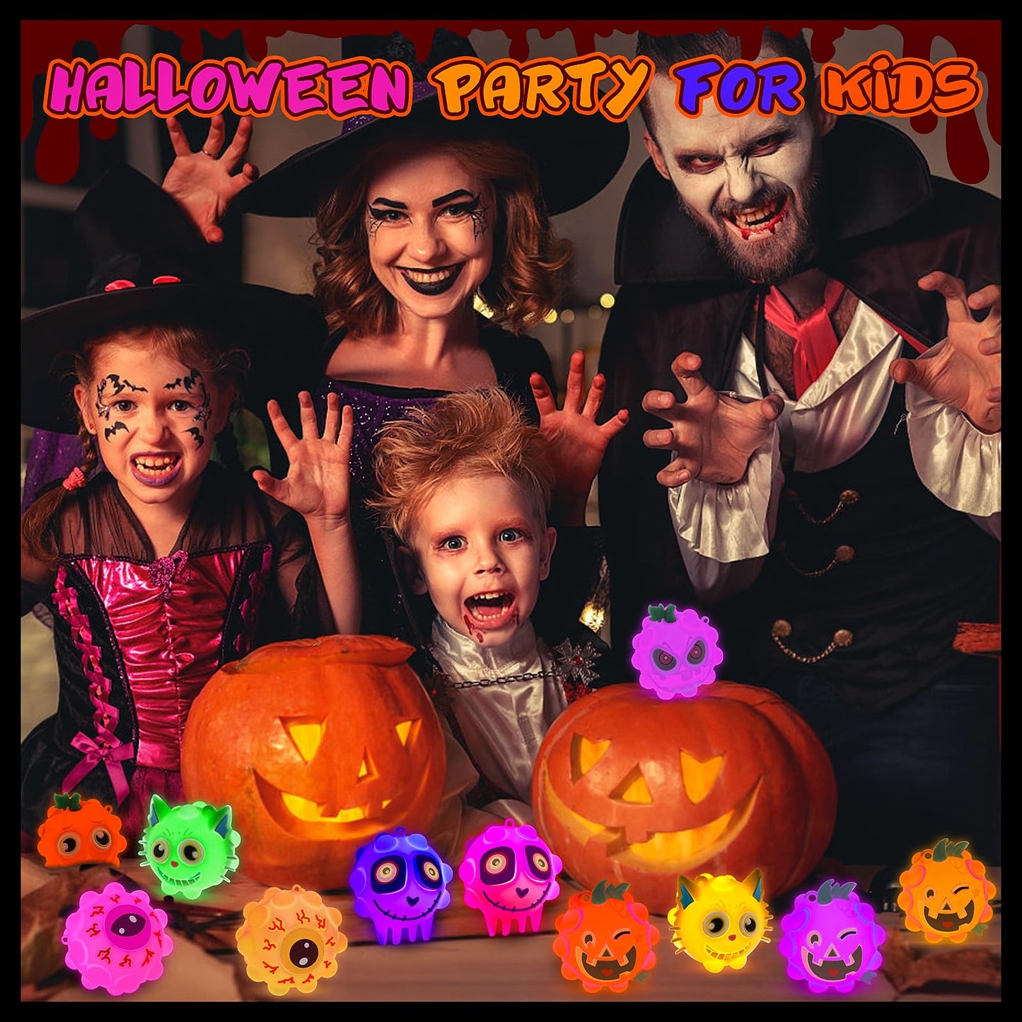 24PCS Light Up Halloween Pop Ball Toys, Halloween Party Favors Gifts for Kids, Trick or Treat Toys for Kids, Halloween Goodie Bag Stuffers,Classroom Prizes