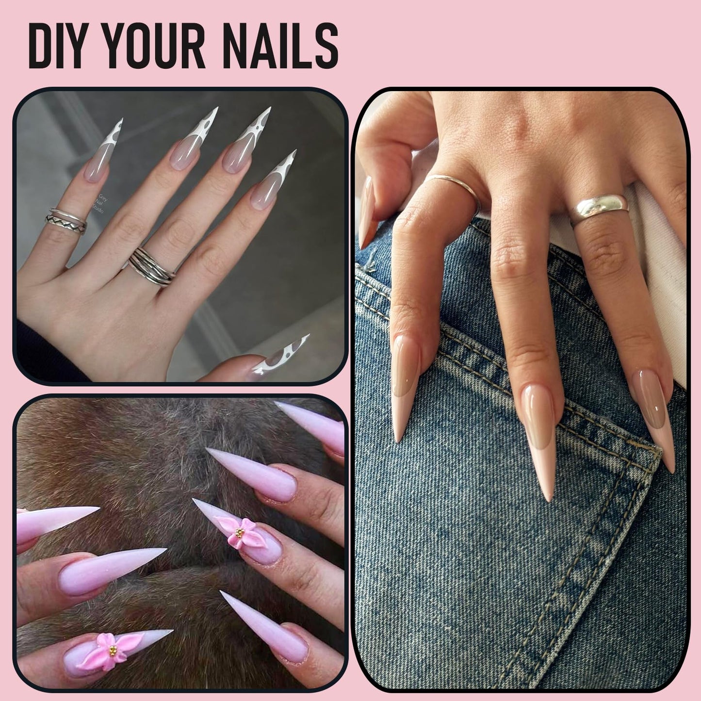 Wellquinn Gel Nail Tips Sharp Solid Core Stiletto Long, 300pcs 15 Sizes, Pre-Etched Half Matte Full Cover Soft Gel Nail Tips, Clear Press on False Nail Extension Acrylic Fake Nails, Easy DIY Salon Art