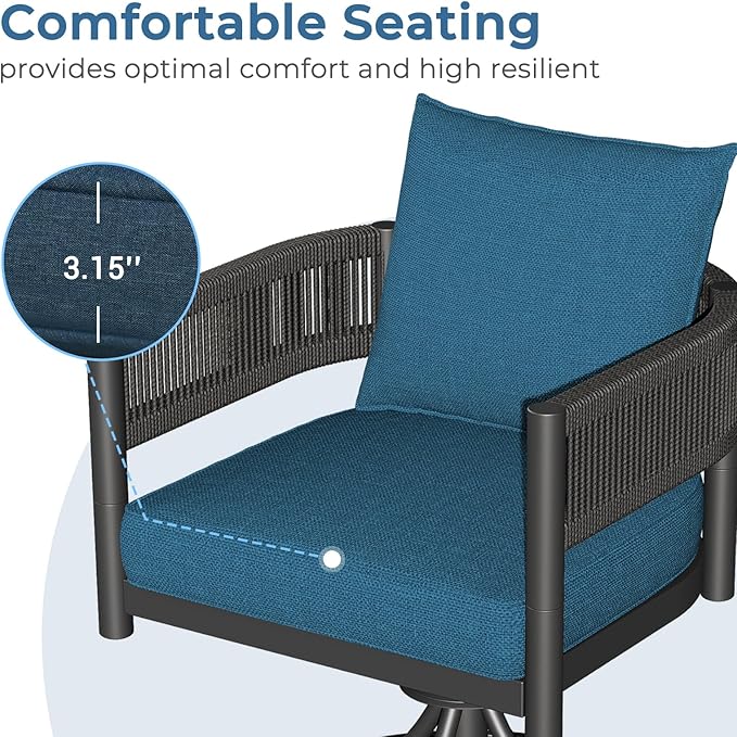 Grand patio 7-Piece Outdoor Dining Set for 6 with 1 Rectangle Expandable Table for 4-6 Person, Metal Woven Wicker Swivel Patio Chairs with Thickened Cushions for Yard, Poolside, Deck (Brown)