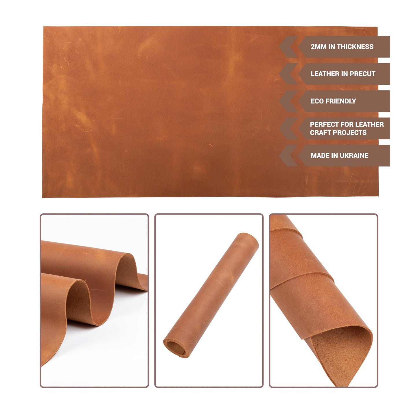 Shkira 12''X24'' Genuine Light Brown Leather Sheets for Crafts - Square - 2.0MM Thick Genuine - Thick Cowhide Pieces Square - Leather Sheet for Arts and Crafts