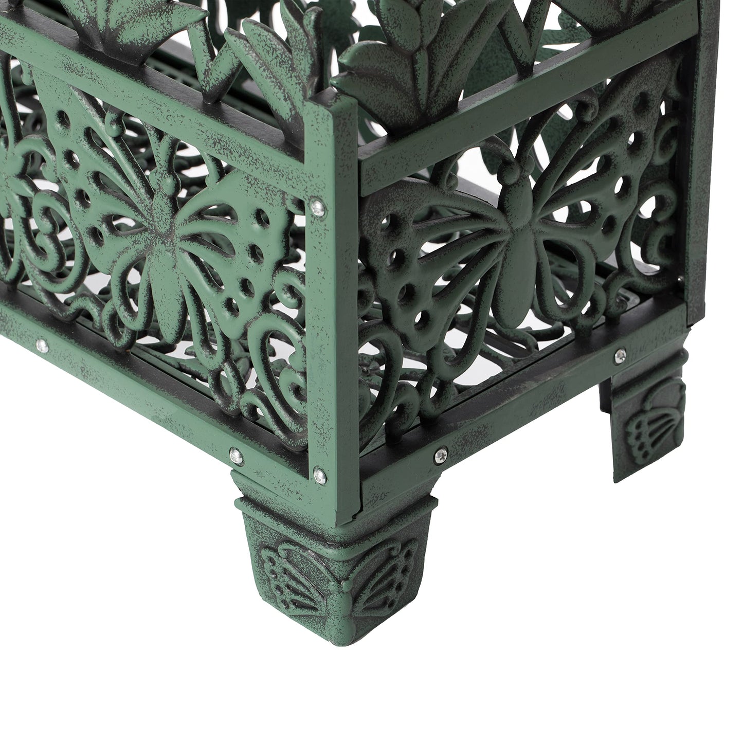 Outdoor Living Butterfly Rectangle Plant Stand, Flower Planting Pot, Antique Green