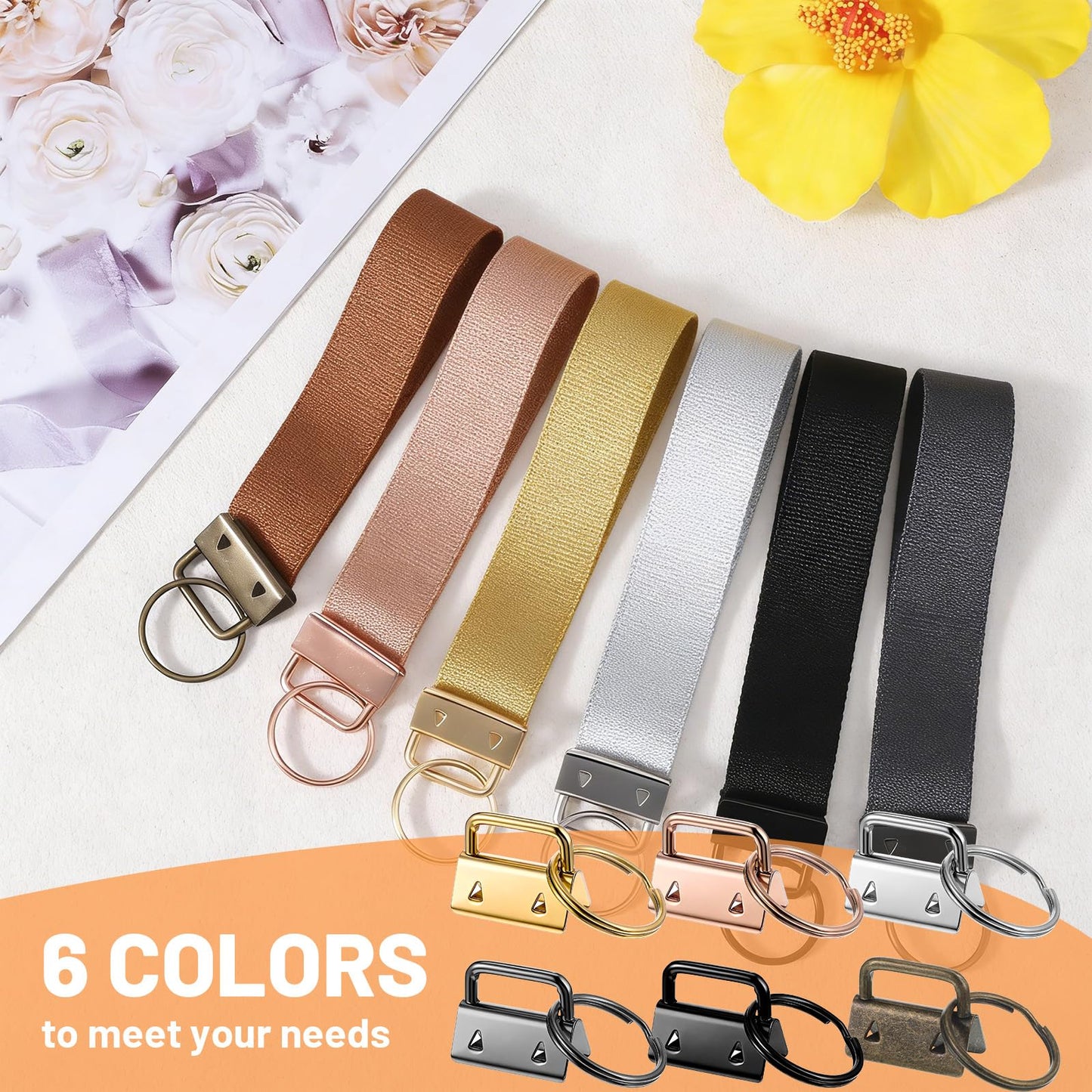 144 Pcs Keychain Hardware Set Key Fob Hardware Set - 48 Pcs 1 Inch Keychain with Keyring, 48 Pcs Colorful Leather Keychains Tassel and 48 Pack Swivel Snap Hooks for DIY Craft Supplies (Multicolor)