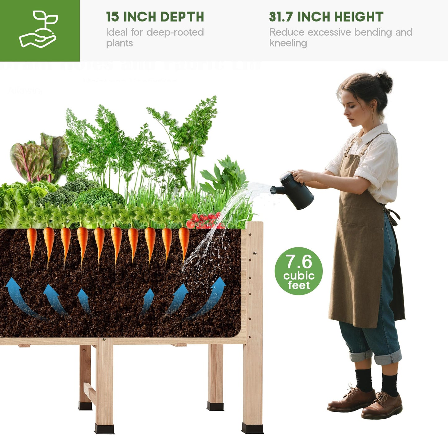 AMERLIFE 4x2 Ft Raised Garden Bed - Features Legs, Drainage Holes, 16 Inch Depth Ideal for Vegetables, Flowers, Herbs, Elevated Wood Planter Box for Balcony, Patio, and Backyard, Easy Assembly