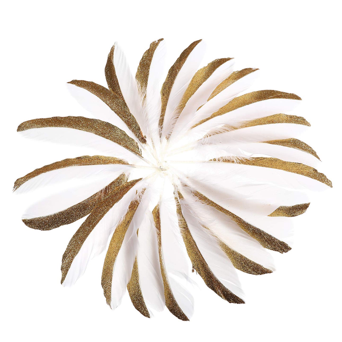 50pcs Natural Goose Feathers Dipped Gold Silver Goose Feather Length in 6-8inches for Party Decor Art Craft(White Half Gold)