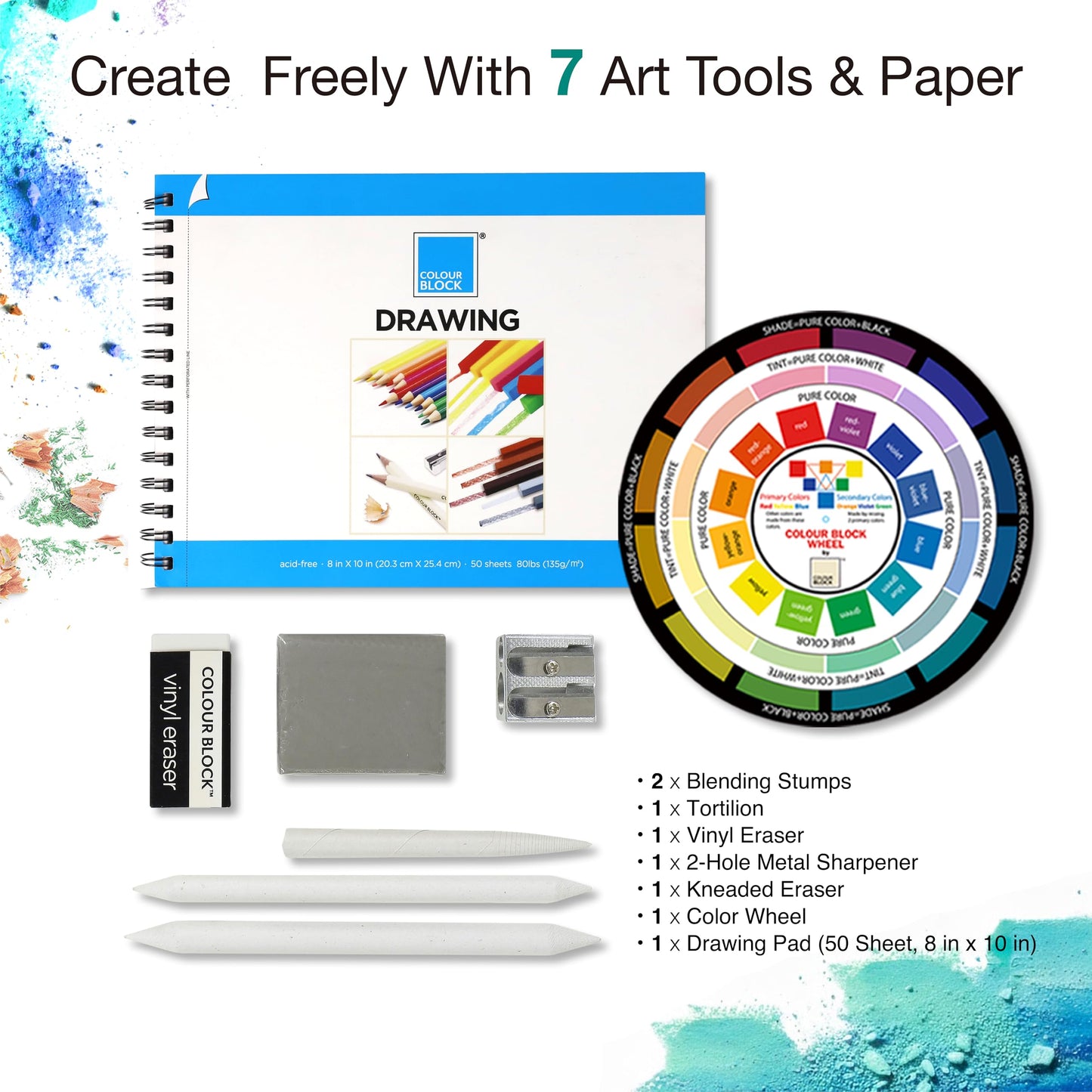 COLOUR BLOCK 91-Piece Sketching & Drawing Art Set with Colored, Metallic, Charcoal, Pastel Pencils, Soft Pastels, Charcoal & Graphite Sticks, Sketchbook, Tools — Travel-Friendly Case for Teens, Adults