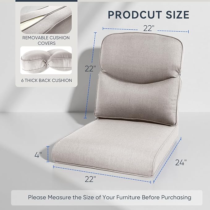 Outdoor Rattan Chair Cushions 2 Packs - Outside High Back Comfortable Thickened Pillow 22x24 with Zipper Cover for Patio Rocking Swivel Chairs Loveseat Sofa – Beige/Crescent