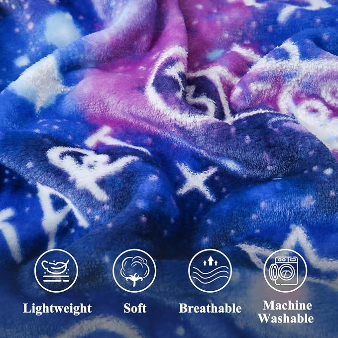 SOCHOW Glow in The Dark Gaming Blanket for Gamers, Soft Cozy Gamepad Game Controller Throw Gift Toys for Teens Youths Adults, Birthday Easter Room Decor Blanket, Blue 50 x 60 Inches