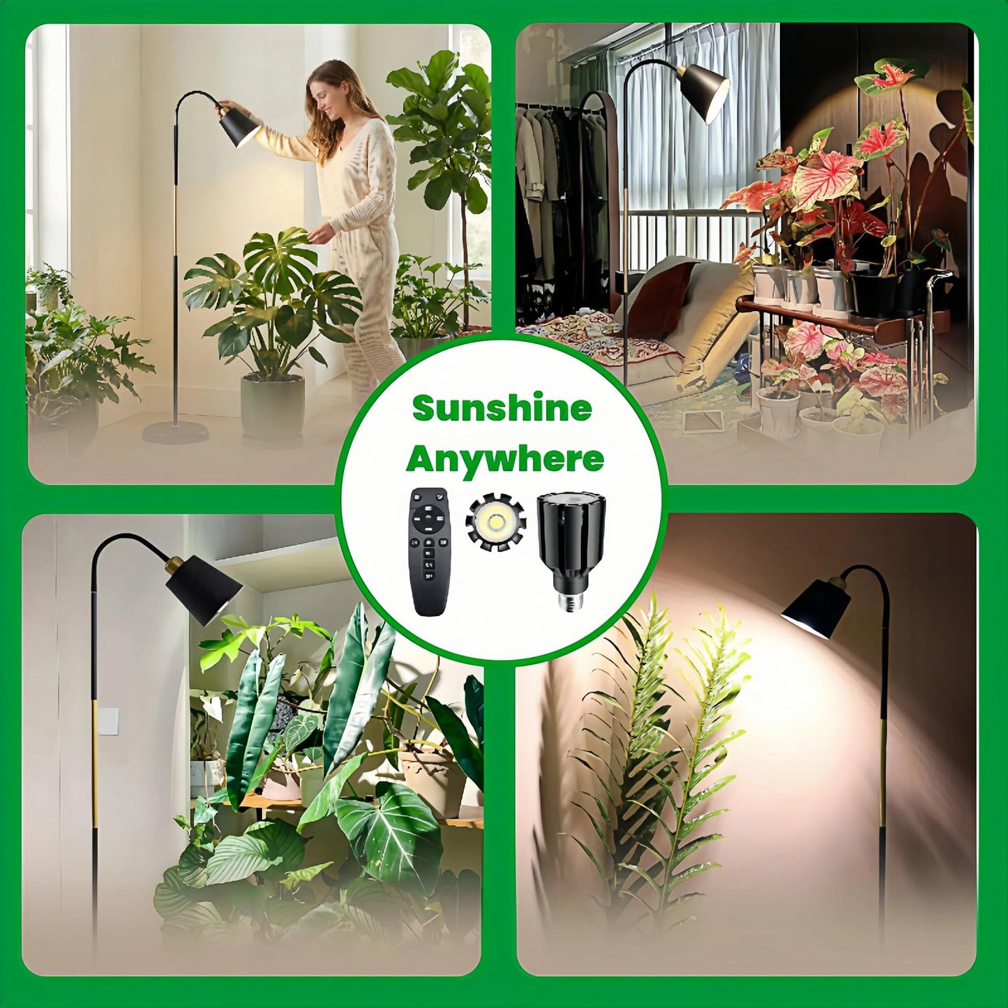 TheOneGrow Floor Lamp Grow Lights for Indoor Plants, Adjustable Height Tall Standing Plant Light with Remote & Timer, 360° Gooseneck, Full Spectrum Dimmable, Weighted Base