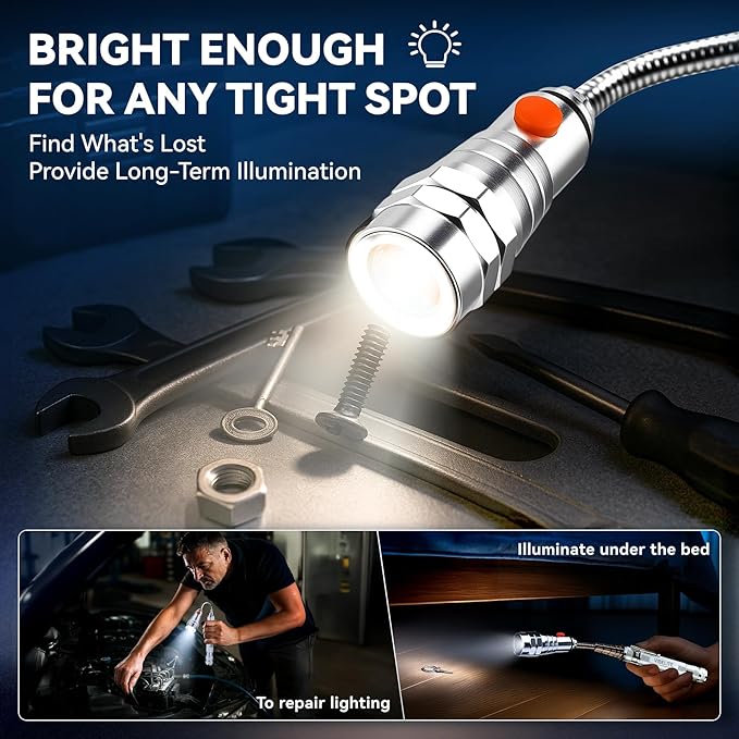 VIBELITE Extendable Magnetic Flashlight with Telescoping Magnet Pickup Tool-Cool Gadget Christmas Gifts Stocking Stuffers for Men, Husband, Dad, Father, Mechanic, Tech, Handyman, Him Women, Silver