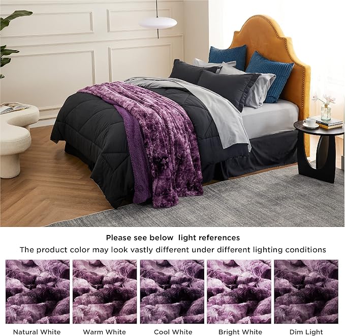 Bedsure Sherpa Blanket King Size - Soft, Fuzzy & Fluffy Faux Fur - Warm, Cozy Blanket for Couch, Sofa and Bed, Tie Dye Design, Purple, 108x90 Inches
