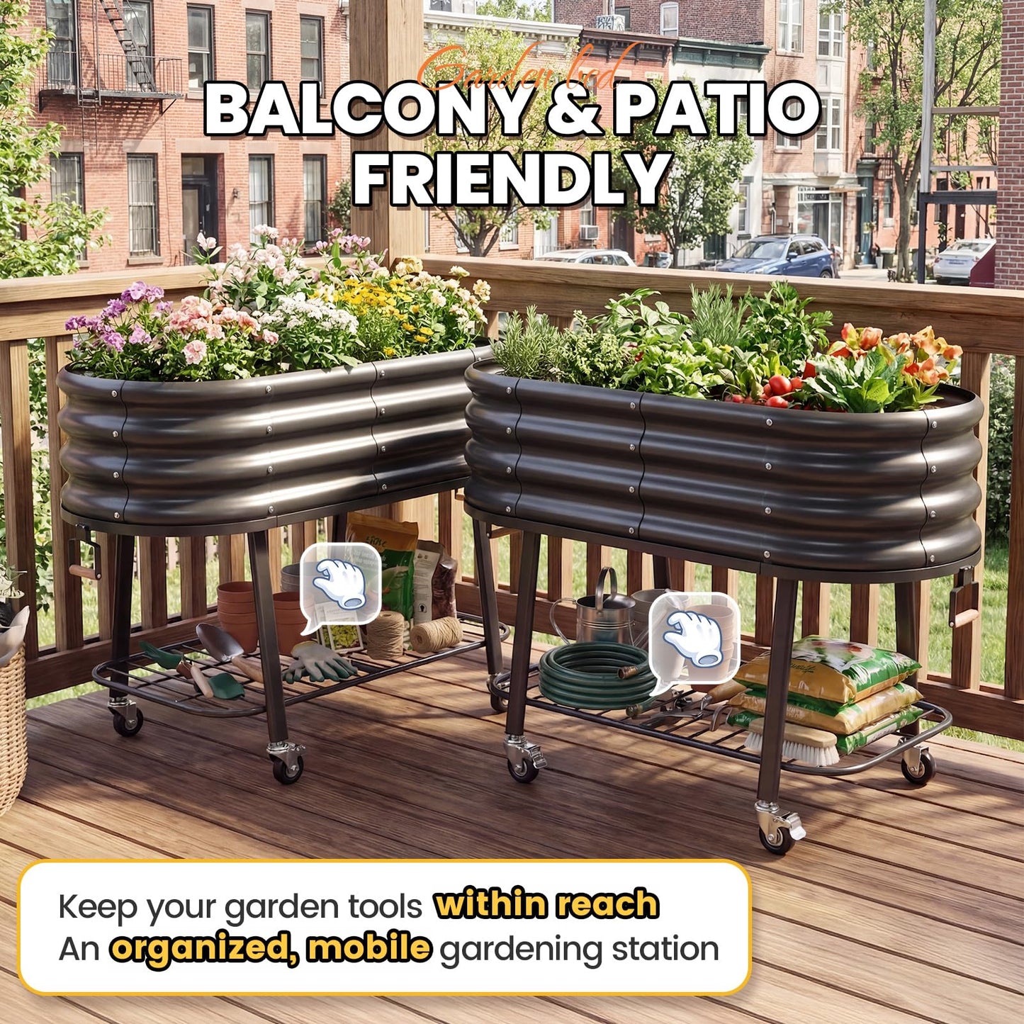 KING BIRD Large Raised Garden Bed with Legs Galvanized Elevated Planter Box 47.2x23.6x29.9 in for Backyard, Patio, Balcony, Dark Grey