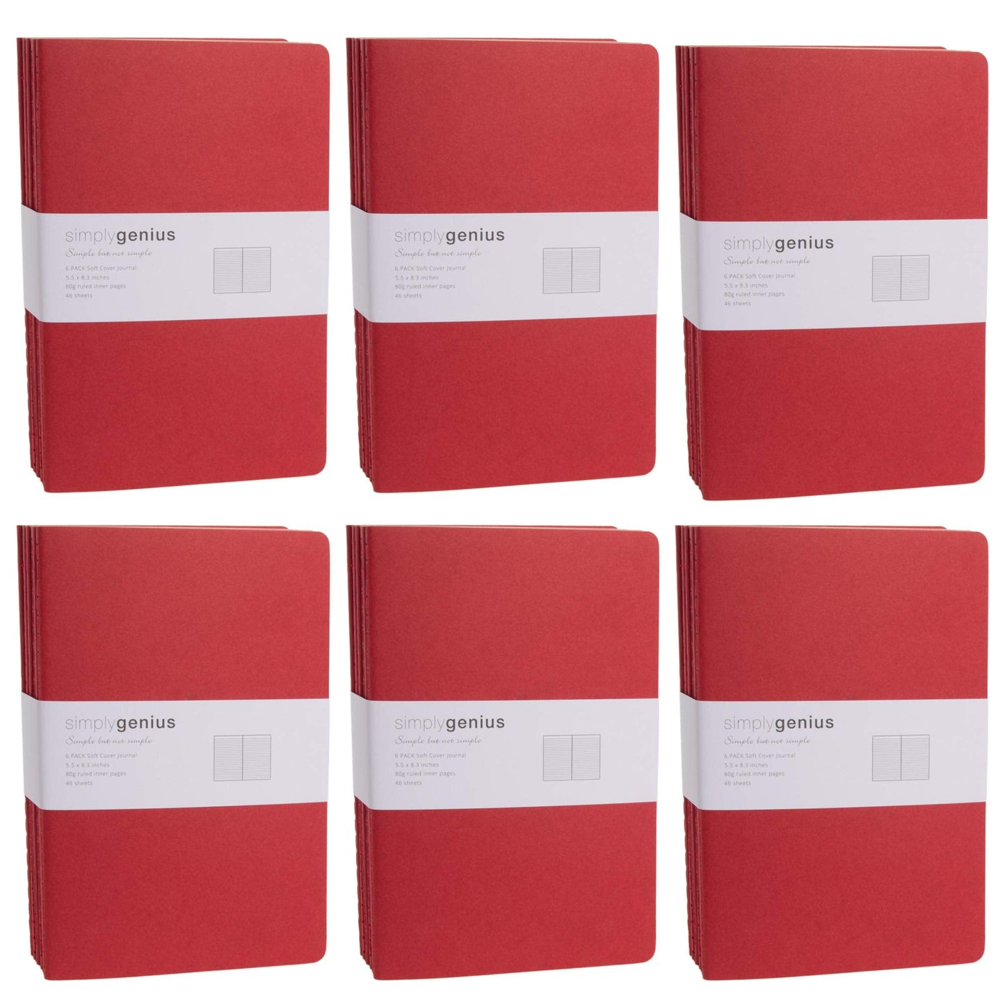 Simply Genius Journaling Notebooks - Rounded-Corner Softcover & Travel Notebook - College-Ruled Cream Pages & Writing Journal - Versatile Note-Taking & Study Journal - 30 Pack, A5, Red, 92 Pages