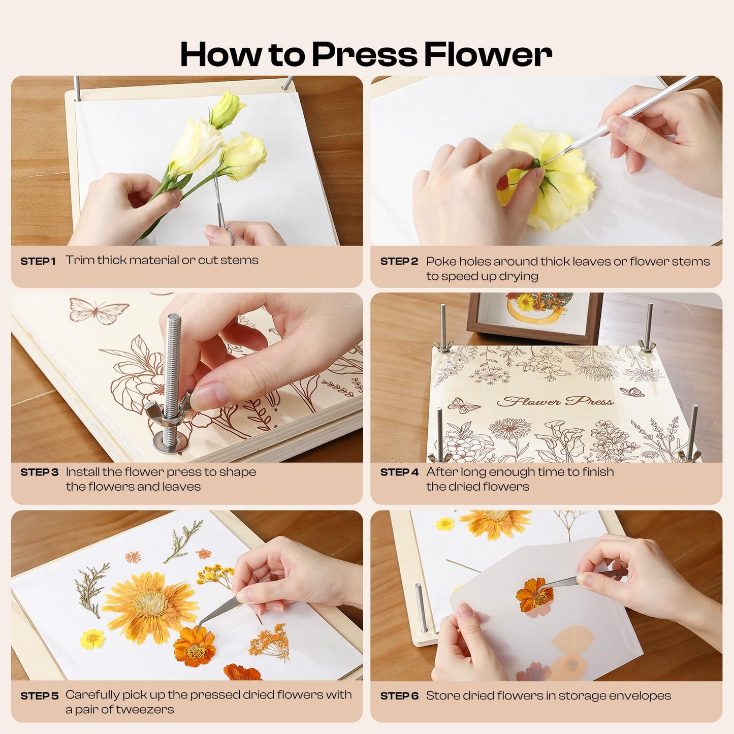 Caydo Large Flower Press Kit for Adults & Teens, 11"x11" 10 Layers Flower Pressing Kit for Pressed Flowers, Herbs & Leaves, Flowers Bouquet Preservation Kit for Bookmarks, Wedding and Craft Projects