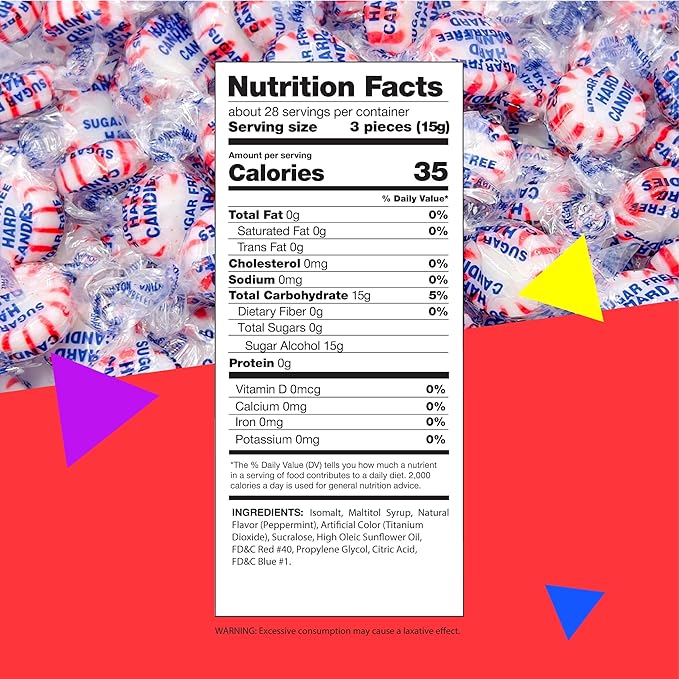 Sugar-Free Peppermint Starlight Mints | 1 Pound Bag | Hard Candy | Individually Wrapped | Approx. 90 Count