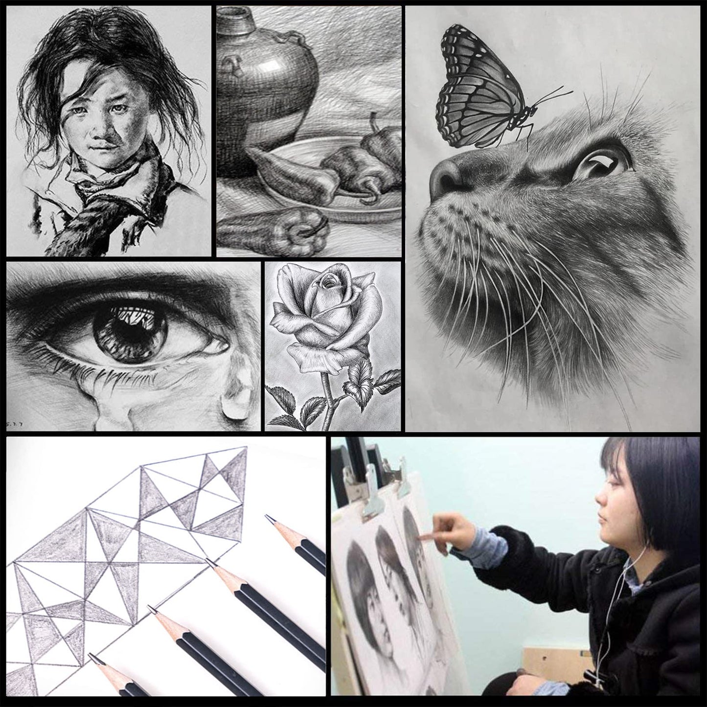 Heshengping Drawing Pencils Sketch Pencil Art Supplies Set for Adults beginners Professional Sketching Art Graphite Charcoal Blending Stump Pencils kit