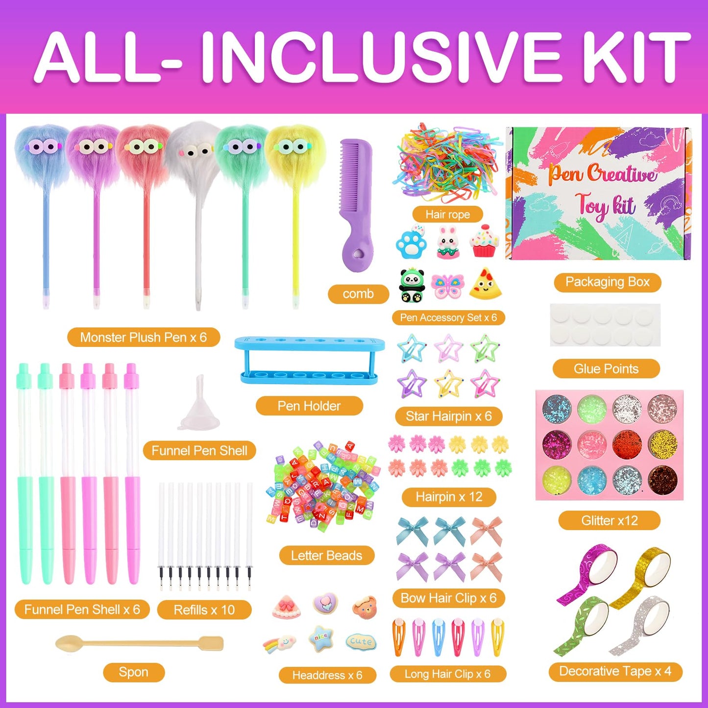 Ulema 65Pcs Cute DIY Pen Making Kit Fun Craft for Tweens, Girls & Kids, Create 12 Plush and Floating Pens, Mess-Free Creative Activity Great Gift for Artistic Kids.