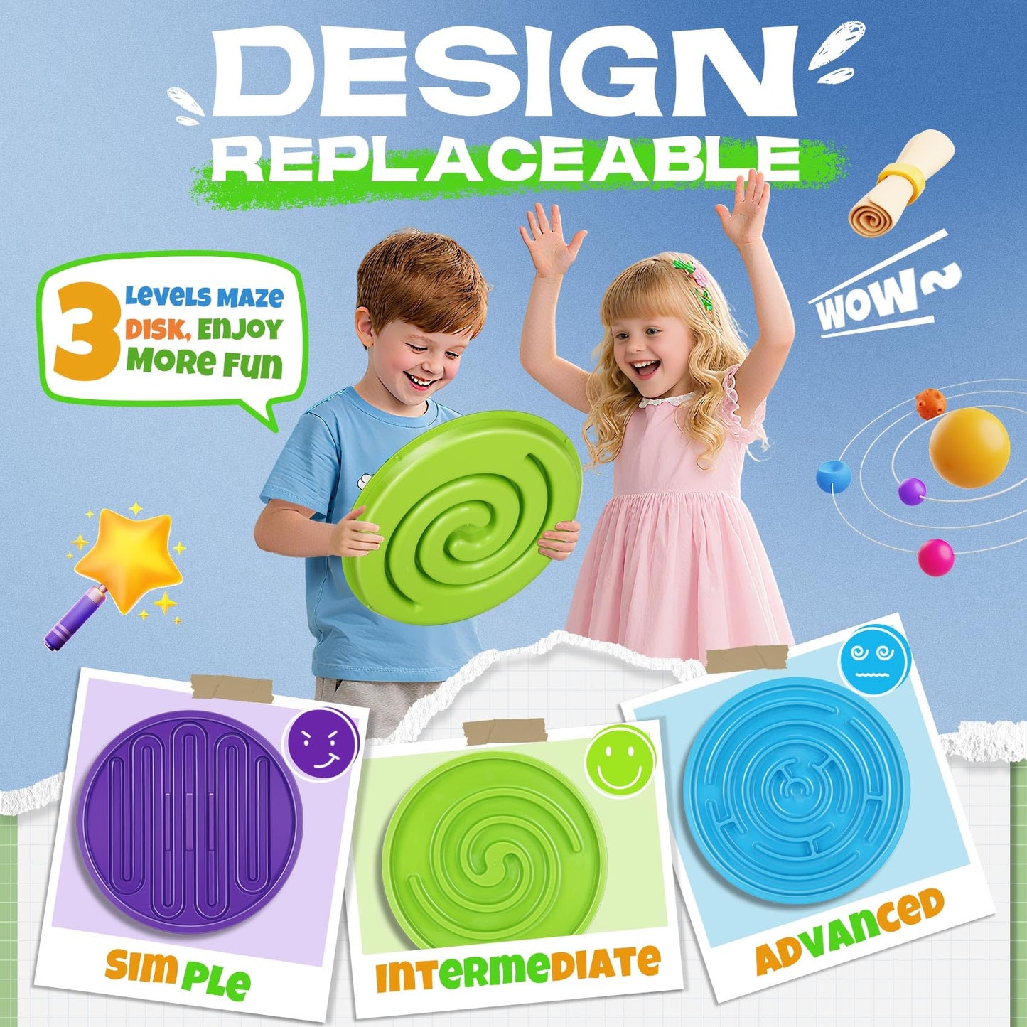 Balance Board Maze for Kids Sensory Training - 20" Wobble Board to Develop Coordination & Reduce Screen Time - 3 Difficulty Levels for More Fun - Ideal Load 100lbs - Meaningful Gift for Children