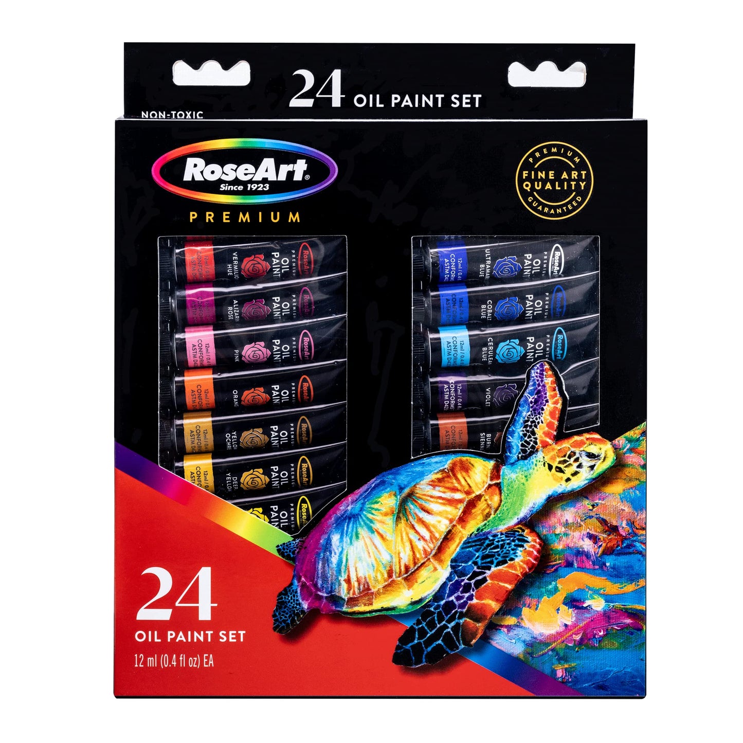 RoseArt Premium Oil Paint - Set 24 Colors, Maximum Strength Pigmented Oil Paints for Casual to Professional Artists, multi