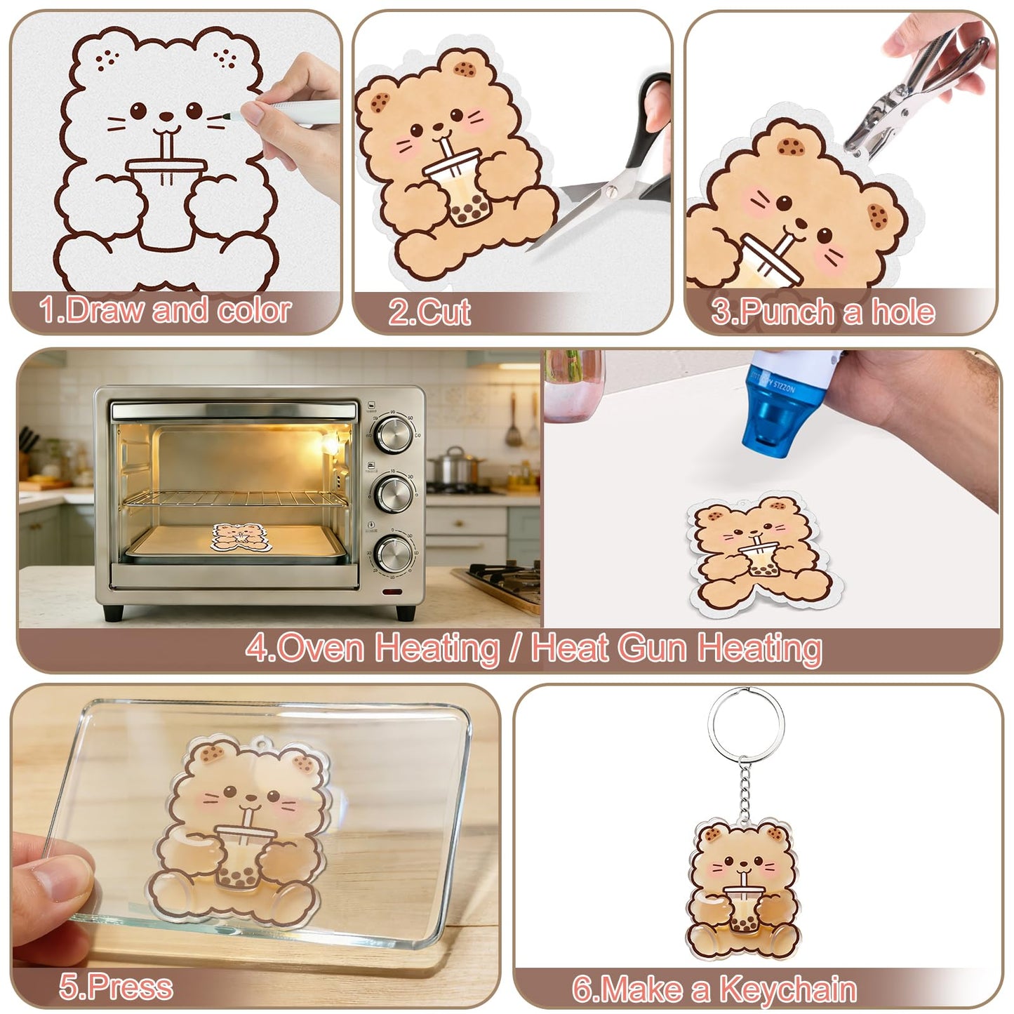 Yalumo 301 Pcs Shrink Plastic Sheets Kit, 40 Shrink Paper Sheets 5.7 x 7.9 Inch with Earring, Ring and Keychain Accessories for DIY Shrinky Art, Ornament, Craft Project, Handmade Gift and Home Decor