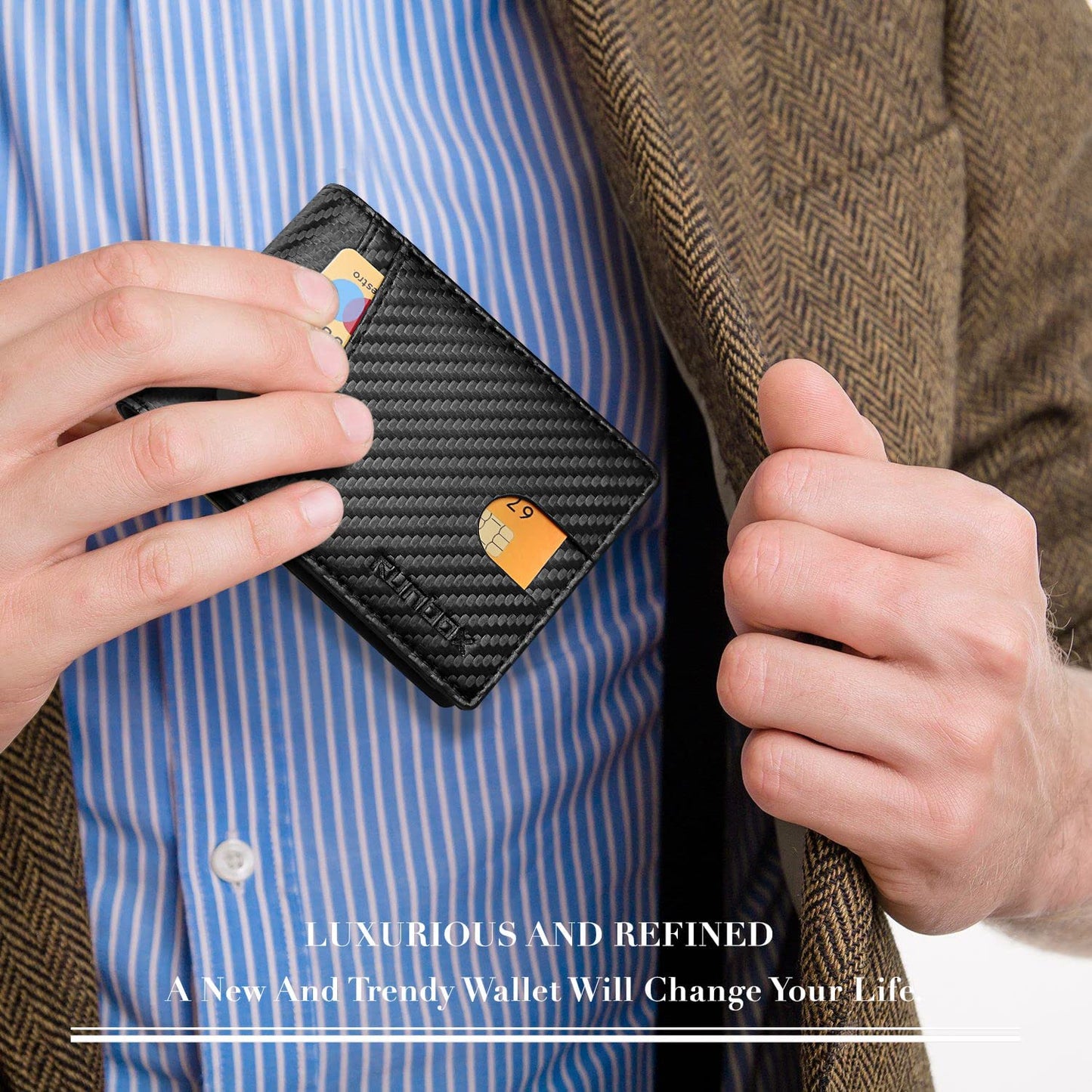 RUNBOX Wallet for Men - Slim Rfid Leather Bifold 2 ID Window With Gift Box Men's Accessories