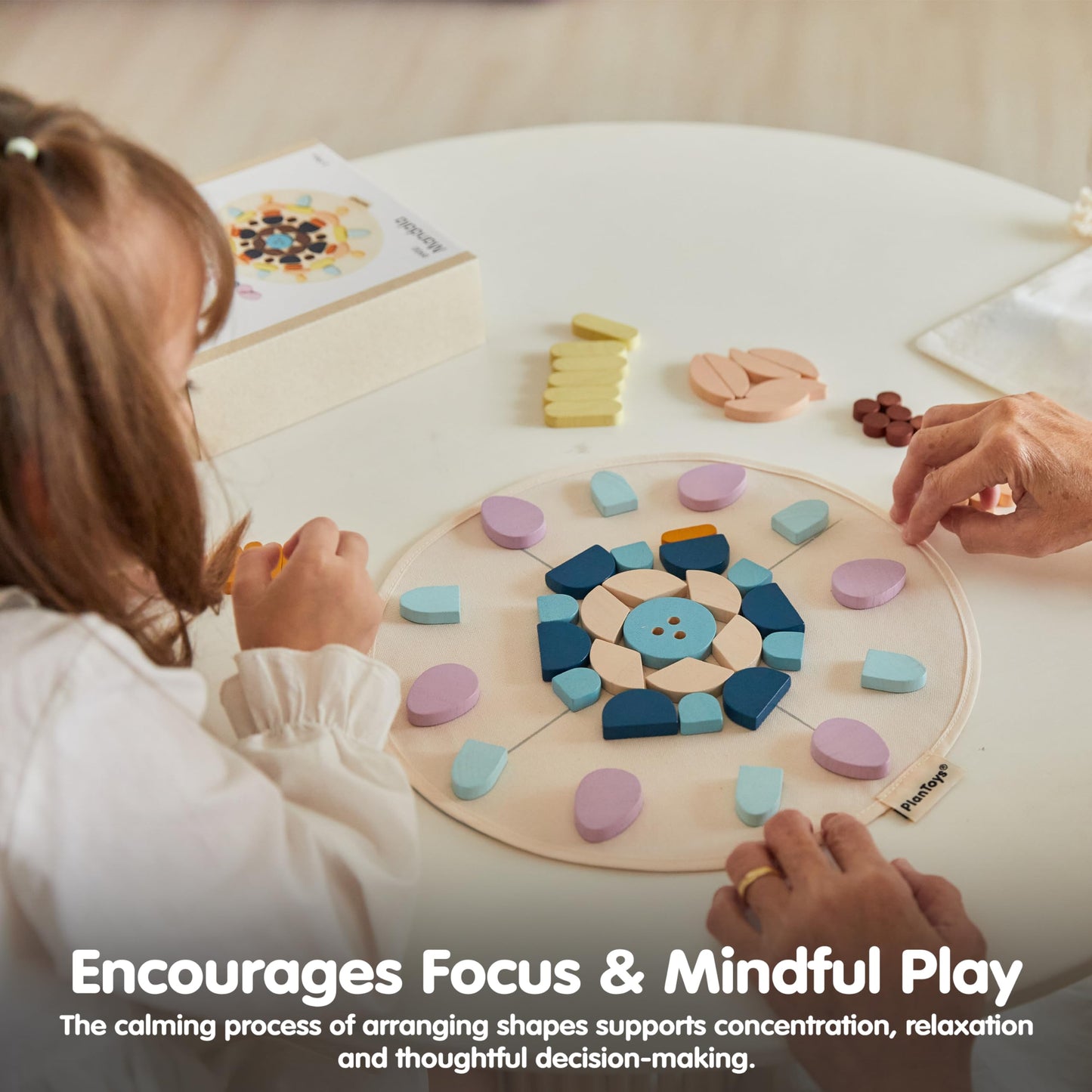 PlanToys® Wooden Mandala Set for Montessori Inspired Open Ended Play | Sensory, Creative and Spatial Learning Activity | Eco Friendly Wooden Mandala Pieces for Mindful Play