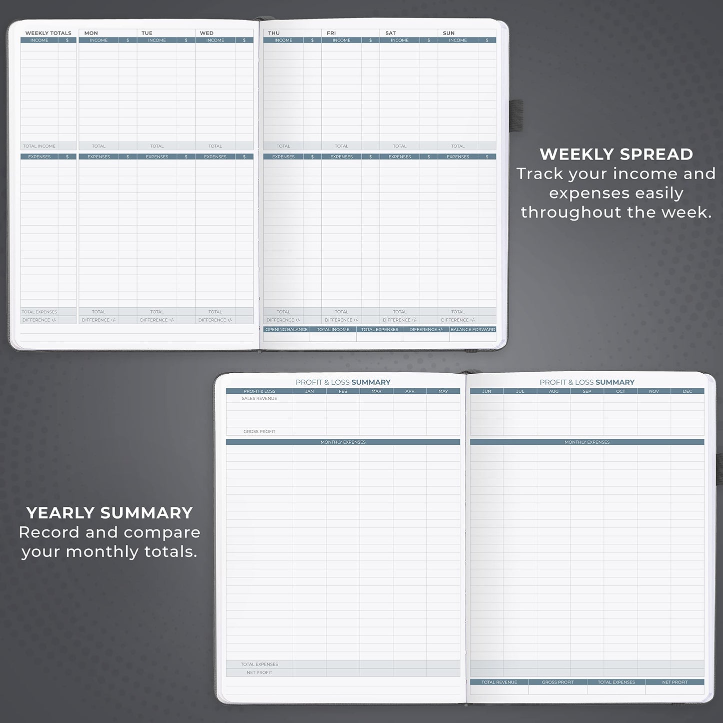 Clever Fox Income & Expense Tracker Large – Accounting & Bookkeeping Ledger Book for Small Business – 2-Year Record Notebook, A4 (Silver Black)