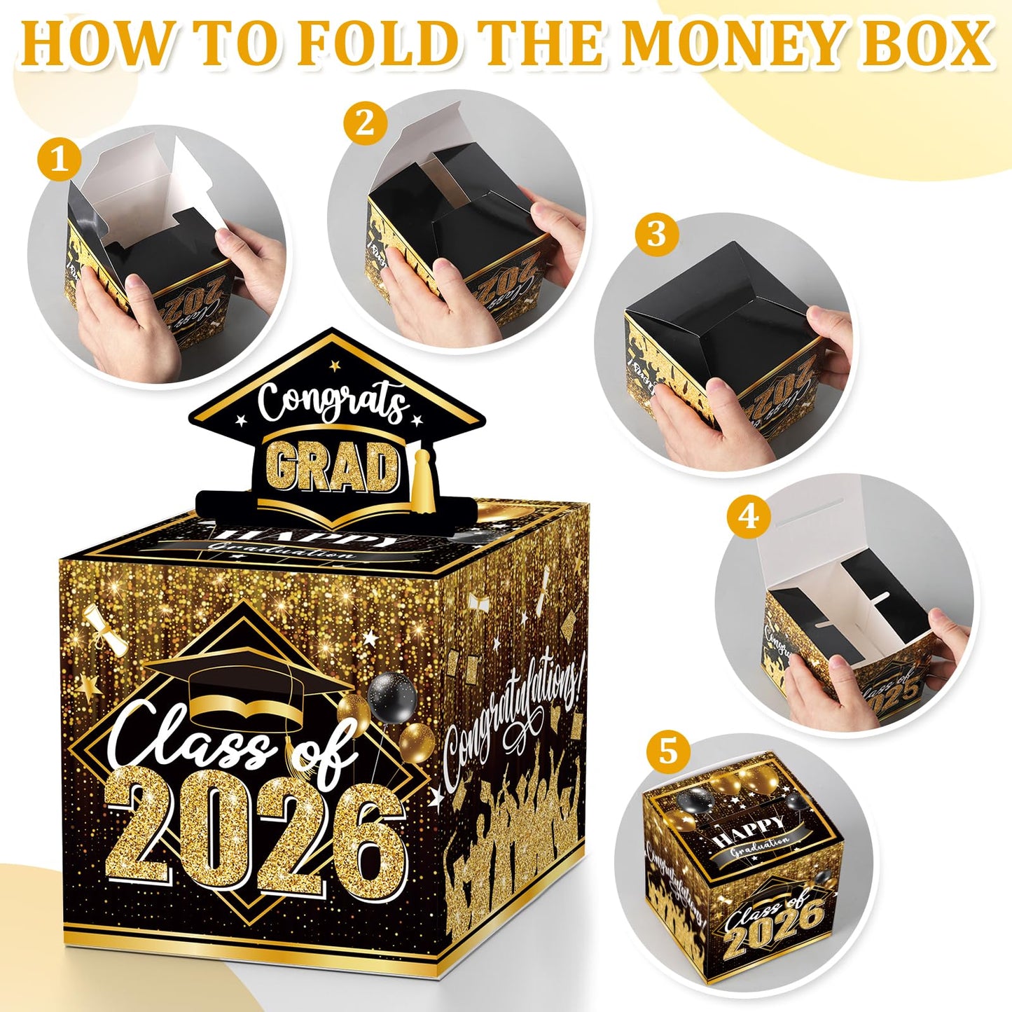 Graduation Money Box for Cash Gift Pull, Black Gold Money Pull Box Gift 2026 Grad Suprise, Funny Graduation Party Gift Pull Money Cash, Graduation Money Holder for Cash with Pull Out Card DIY Set