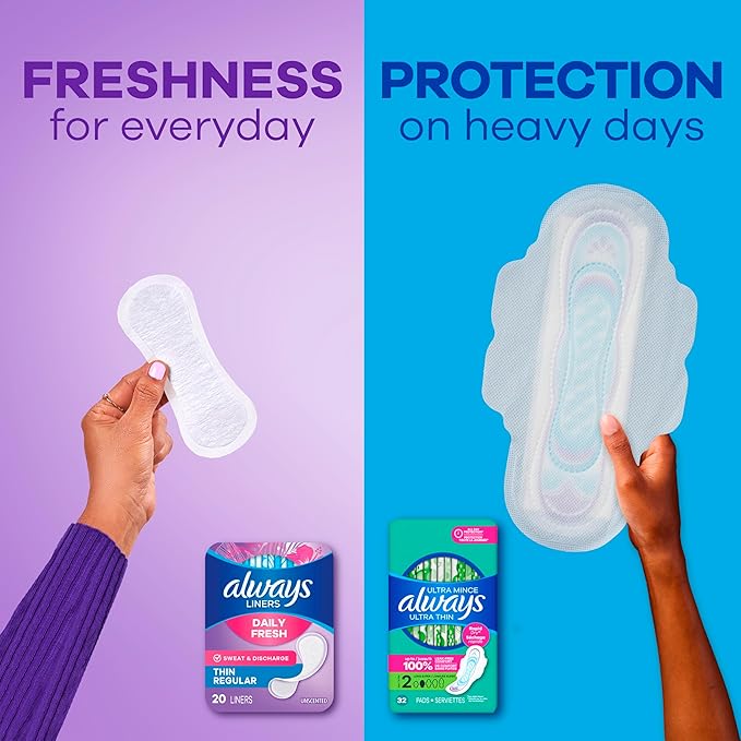 Always Thin Daily Panty Liners for Women, Light Absorbency, Unscented, 162 Count (Packaging May Vary)