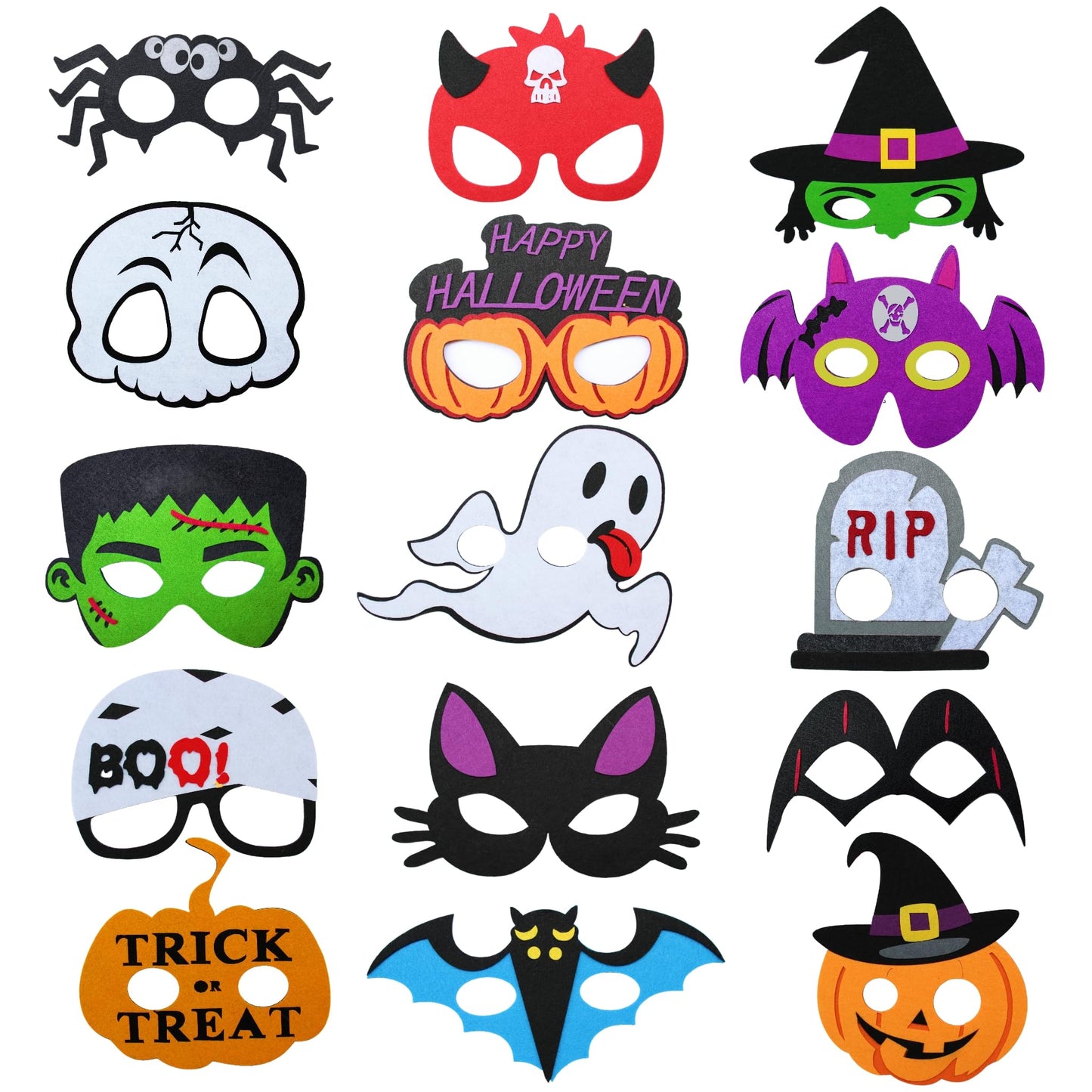 WOLHOWLTD 15pcs Felt Halloween Mask NO DIY Cat Witch Pumpkin Vampire Ghost Costume Accessories for Halloween Party Favors (15)