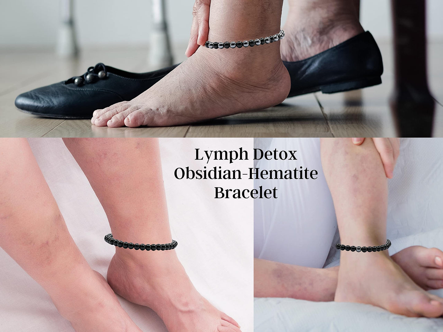 Amazing Gemstone Lymph Detox Magnetic Bracelet Ankle, Black Obsidian Hematite Bracelet Pulseras Para Hombres Mujer Stocking Stuffers (Set of 3)
