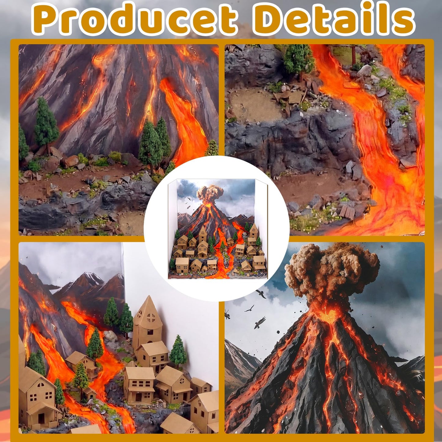 ReliThick 30 Pcs Volcano Diorama Kit Volcano Science Kit Diorama Science Project Model Miniature Village Model Trees Clay Acrylic Paints Display Box and Accessories DIY