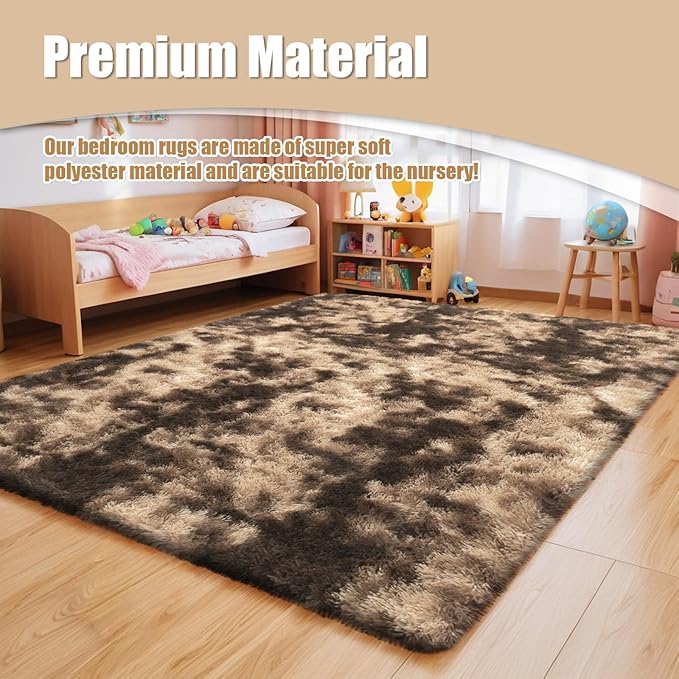 6x9 Fluffy Area Rug for Living Room,Shag Area Rugs for Bedroom,Soft Fuzzy Rug Non-Shedding Indoor Plush Carpet for Kids Bedroom Nursery Dorm Home Decor,Tie-Dyed Coffee