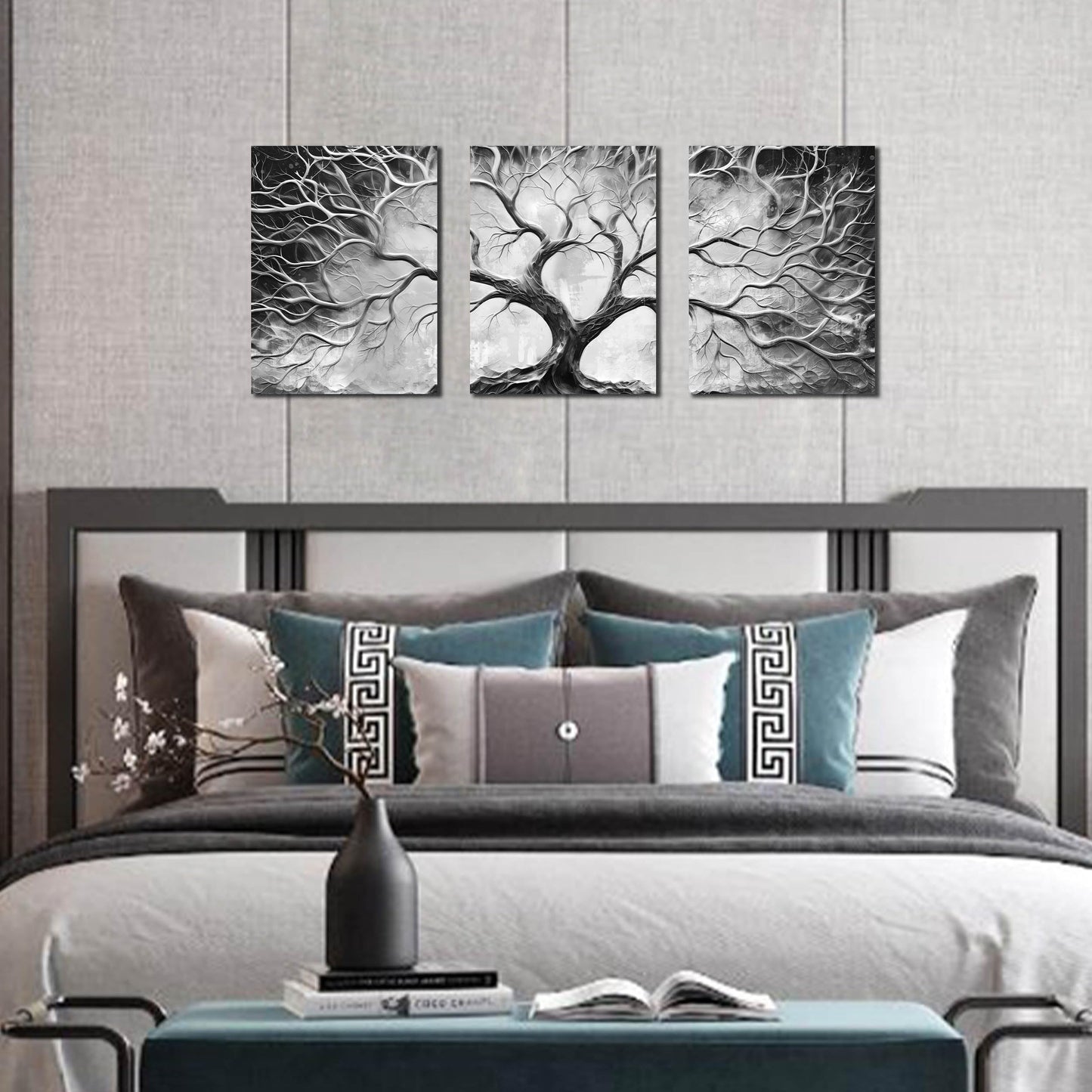 Tree Wall Art for Living Room - Modern Black and White Pictures Wall Art for Bedroom - 3 Piece Wall Decor for Office Size 12" x 16"