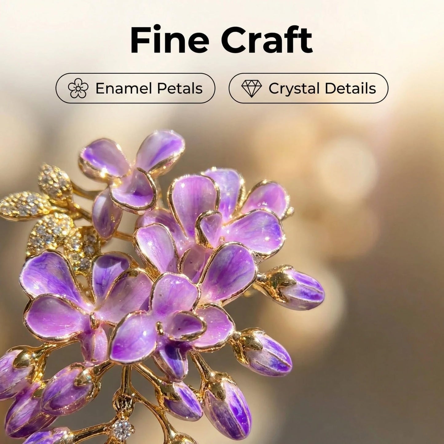 Brooch Pin - Gold Plated | Ideal Gift for Mom & Wife on Thanksgiving Day, Birthdays & Weddings (Wisteria)