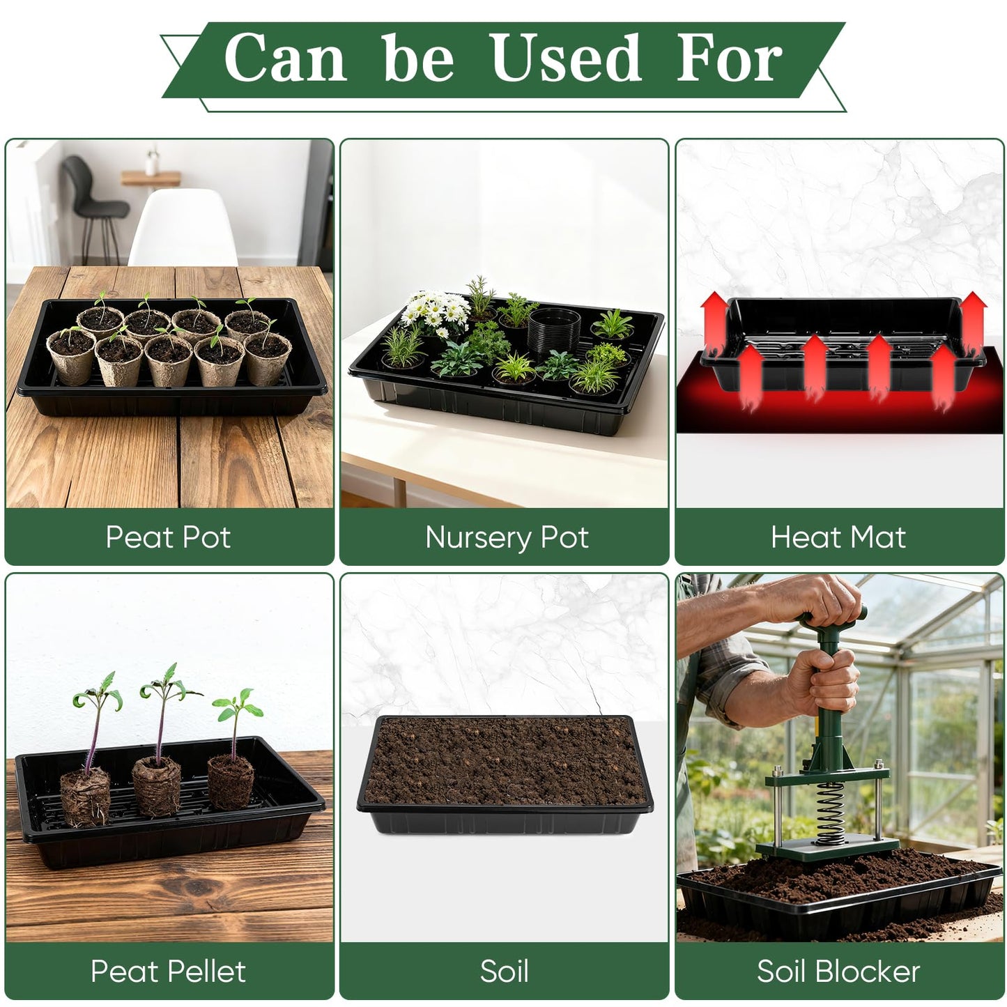 Sckee Upgraded 10 Pack Plant Growing Trays Seed Starting Tray Microgreens Growing Trays Seedling Plant Germination Starter Tray Transplant Fodder Flats, No Holes, No Leakage, Reusable (1015)