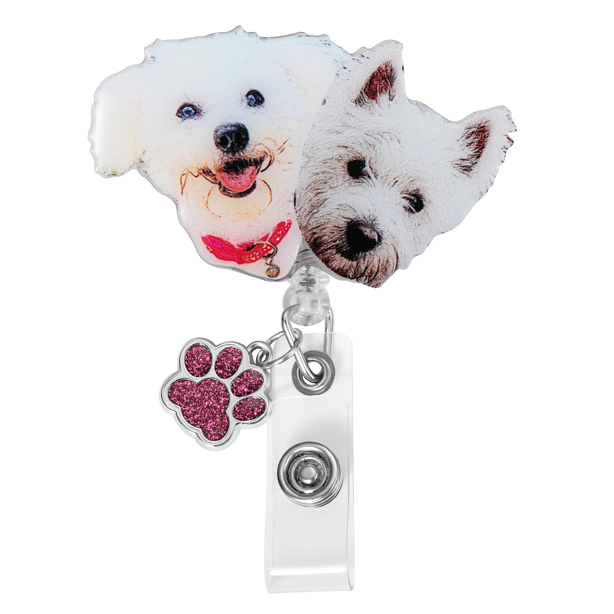 callie Personalized Pet Badge Reel - Custom Dog & Cat Photo, Cute ID Badge Holder Retractable with Alligator Clip & Paw Charm, Gifts for Dog Lover Nurse Vet Doctor（1 Pet）