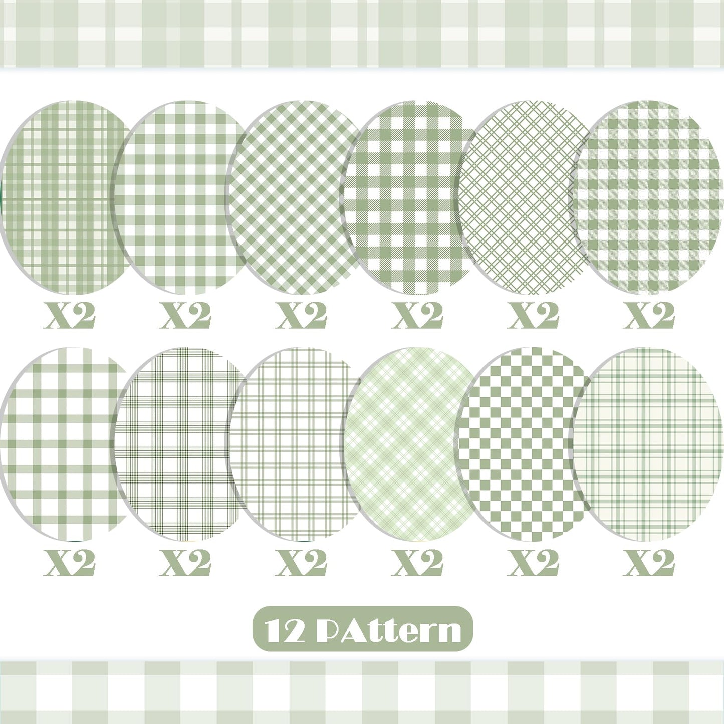 24 Sheets Sage Green Plaid Scrapbook Paper, Double Side Greenery Lattice Patterns Decorative Craft Paper Folded Flat for Spring Easter Birthday Card Making Baby Showers Photo Album Decor, 12'' x 12''