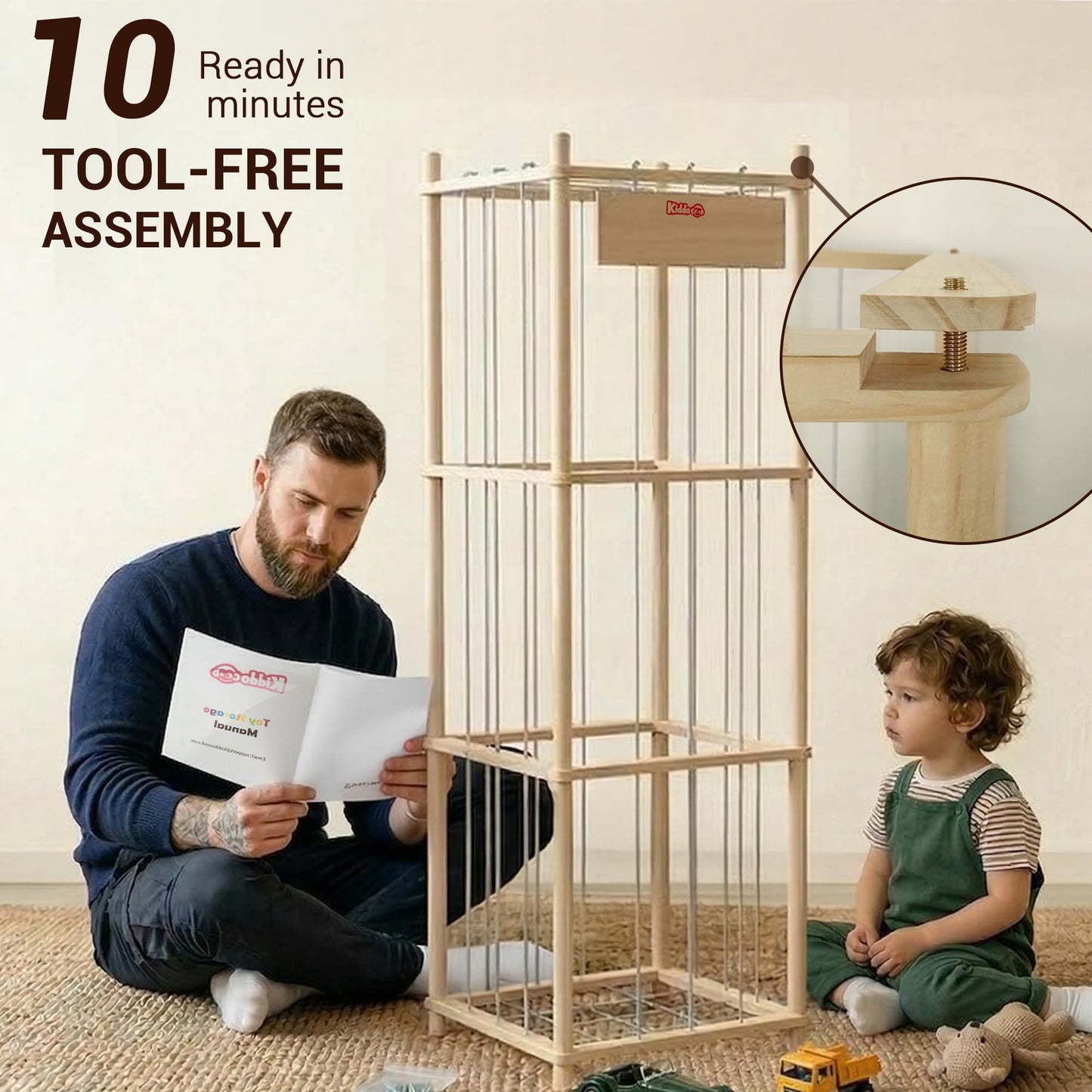 KiddoCood Kids CPC & TIC Certified Stuffed Animal Storage - 3-Tier Natural Solid Wood Plush Toy Organizer & Holder, Corner Solution for Playroom & Nursery, BPA-Free & Zero Glue