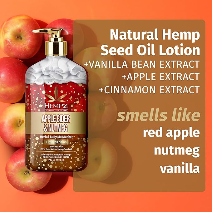 Hempz Limited Edition Apple Cider & Nutmeg Herbal Body Lotion, for men or women, vegan and gluten free, 17 oz