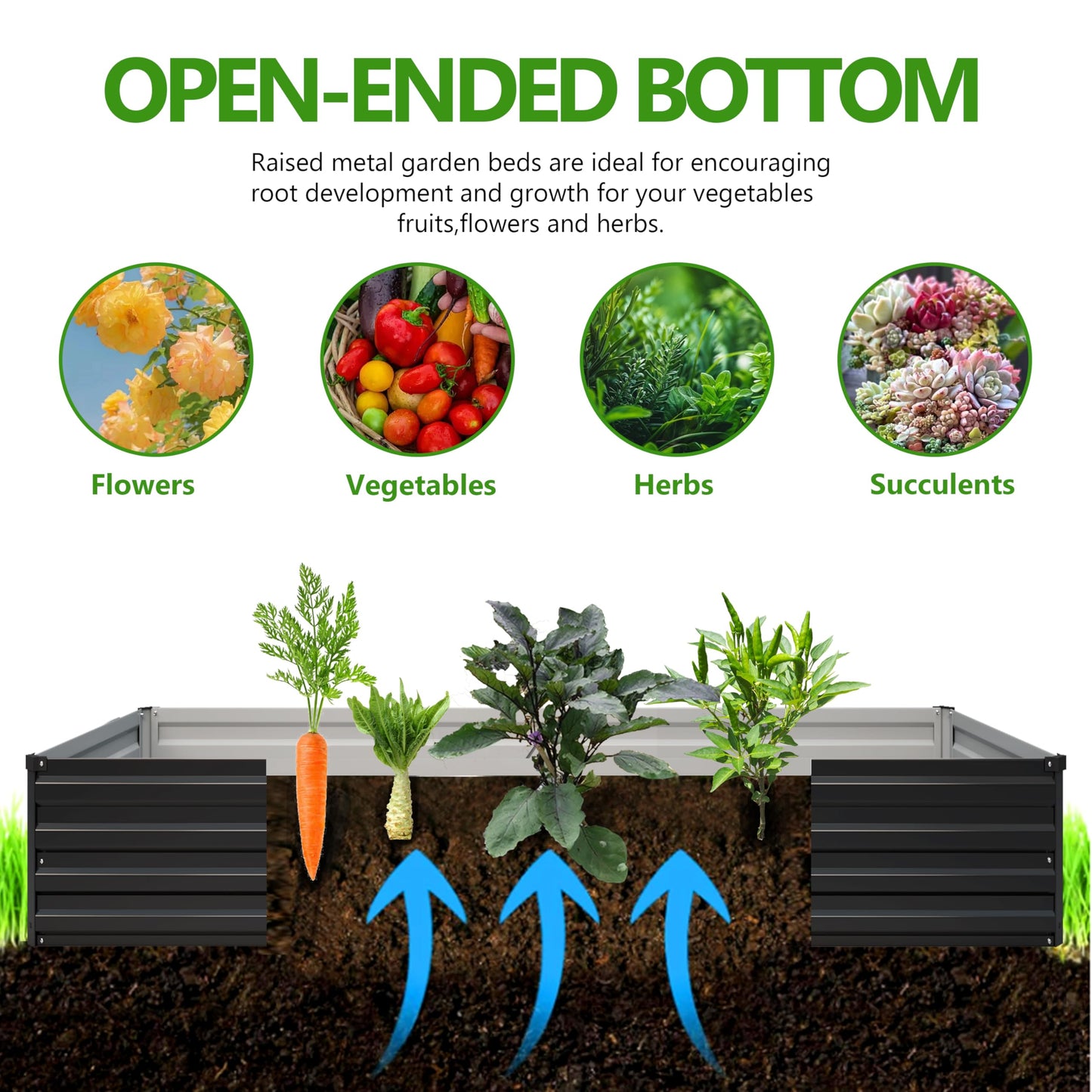 Easllre 2PCS 12x3x1ft Galvanized Raised Garden Bed,Outdoor Planter Box Metal Patio Kit Planting Bed for Vegetables Flowers Herb,Black