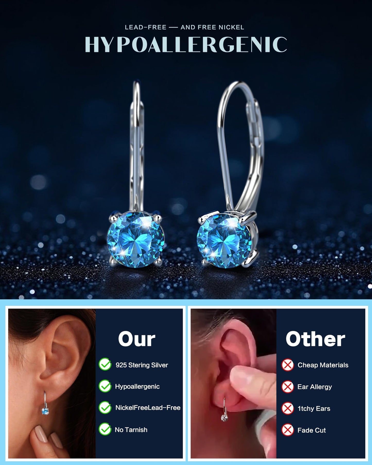 Blahanna Moissanite Earrings,1.0ct-2.0ct D Color Brilliant Round Cut Earrings S925 Sterling Silver Dangle Earrings Moissanite Leverback Drop Earring