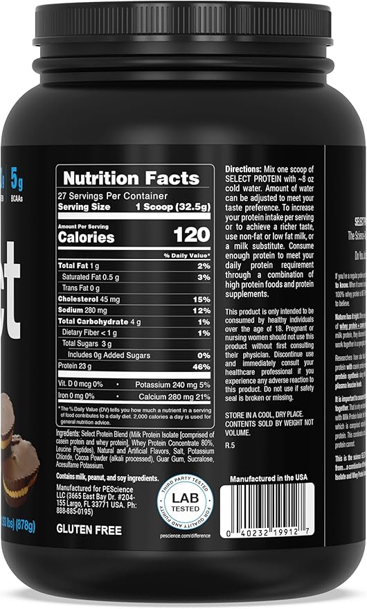 PEScience Select Low Carb Protein Powder, Chocolate Peanut Butter Cup, 27 Serving, Whey and Casein Blend, Keto Friendly, Gluten Free, Best Tasting, Clean Isolate for Women and Men