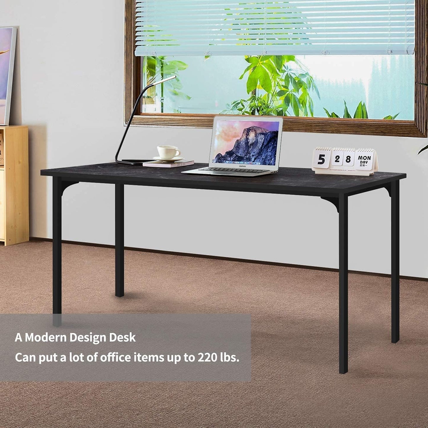 HealSmart Thickened 47 Inch Computer Office Desk, Home Writing Study Worktable for Bedroom, Black Small Desk, Modern Simple Style PC Table, Black