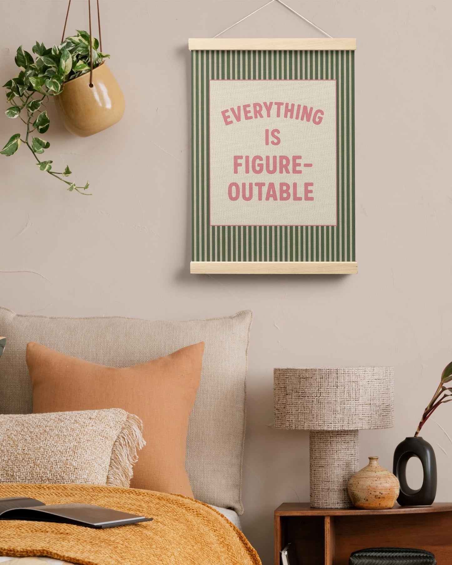 FGFK Everything Is Figureoutable Positive Affirmations Wall Art Poster Hanger Frame, Retro Pink and Green Inspirational Canvas Prints Framed Wall Decor for Office Classroom Home Bedroom, 12x16 Inch