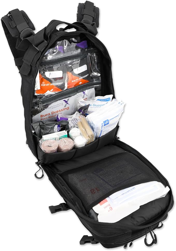 Lightning X Stocked EMS/EMT Trauma & Bleeding First Aid Responder Medical Backpack + Kit - Stealth Black
