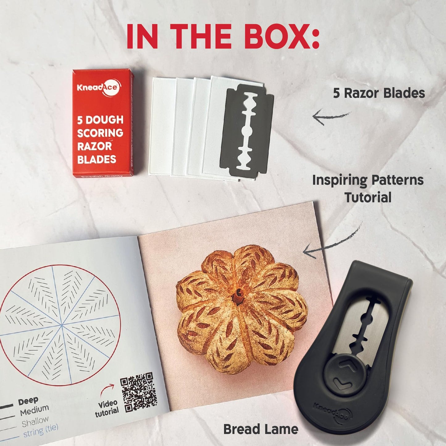 KNEADACE Upgraded Magnetic Bread Lame, Professional Dough Scoring Tool with Extractable Blade, Sourdough Bread Tool for Baking, Includes Scoring Pattern Booklet & 5 Replaceable Razor Blades