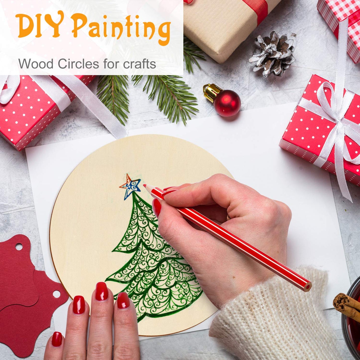 40 Pieces 6 Inch Unfinished Wooden Circles, Wooden Cutouts Natural Round Wood Slices for DIY Wood Craft, Door Hanger, Painting, Wedding, Coasters, Home Decoration