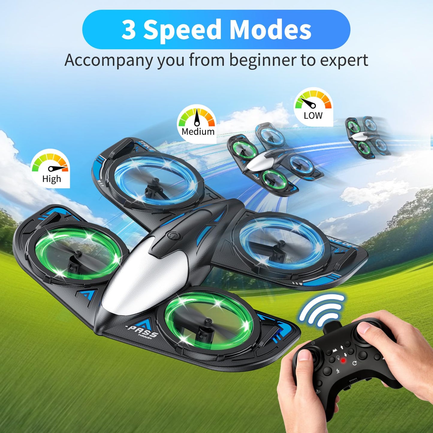 Elinoover RC Drone for Kids Beginners, Foam Remote Control Drone with Cool Lights, 360° Flip, Altitude Hold, 3 Speed Modes, Collision Protection and Ease of Use, RC Airplane Quadcopter Toy Gift for Boys and Girls