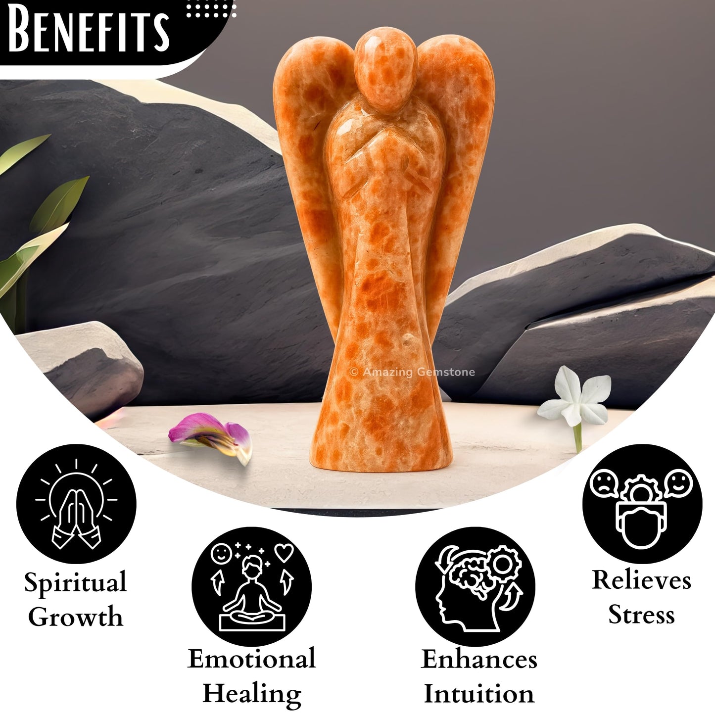 Amazing Gemstone Sunstone Angel - Sunstone Crystal Angel and Pocket Guardian Angel Crystal Figurines (3 inches)